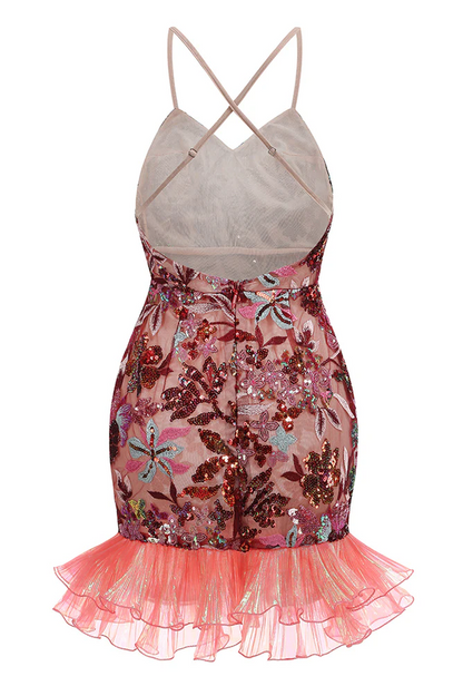 Slip Sequin-Embellished Ruffled Dress