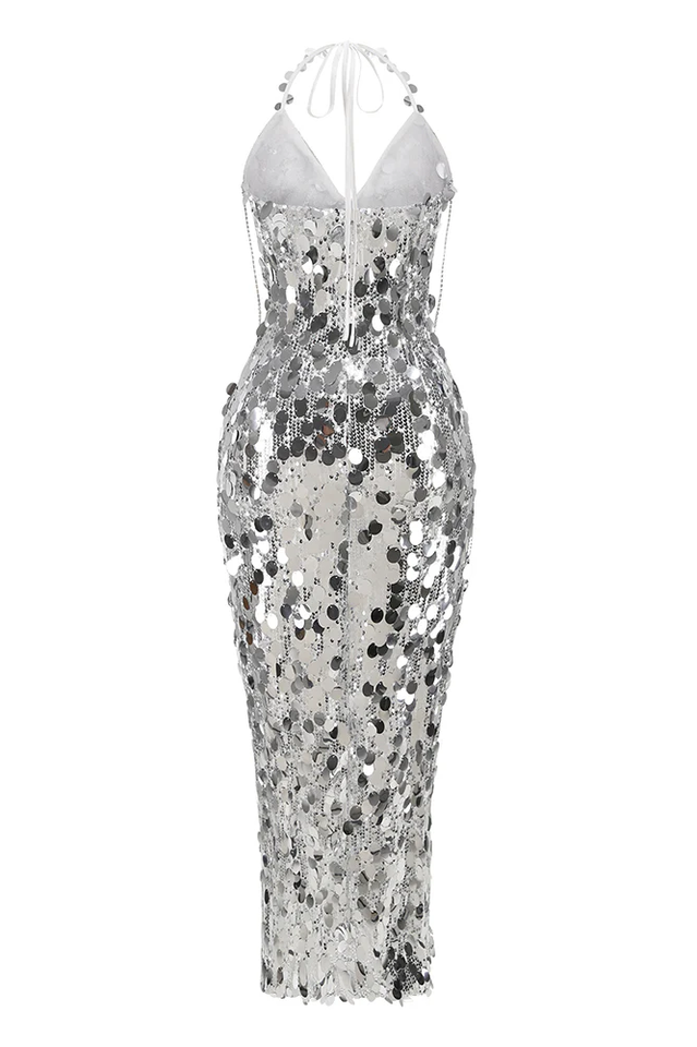 Halter Sequin Embellished Midi Dress