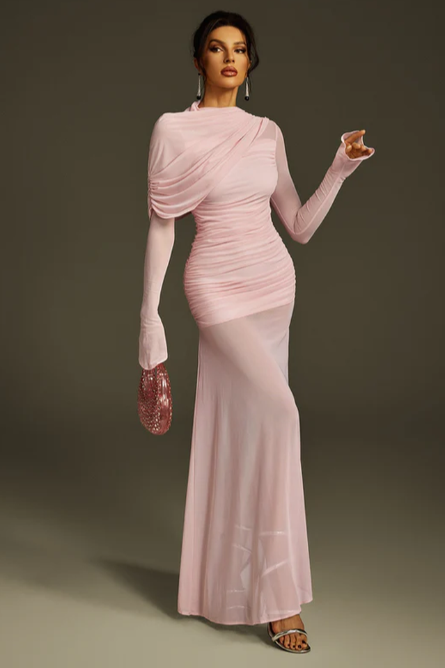 Glacian Long Sleeve Mesh Maxi Dress