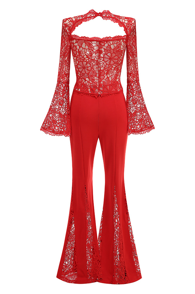 Maroon Lace Flare Jumpsuit