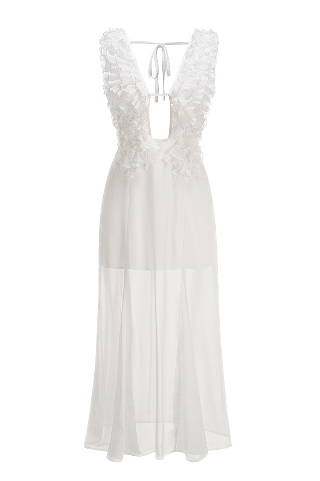 Dolomir Plunge Neck Ruffle Midi Dress