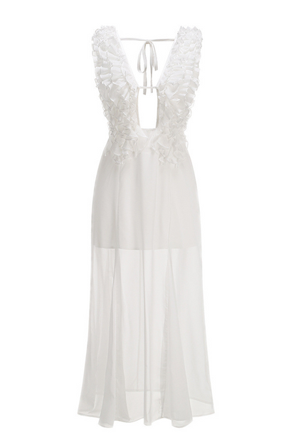 Dolomir Plunge Neck Ruffle Midi Dress