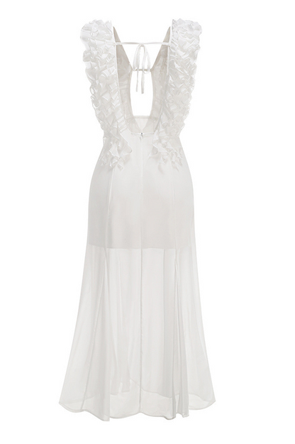 Dolomir Plunge Neck Ruffle Midi Dress