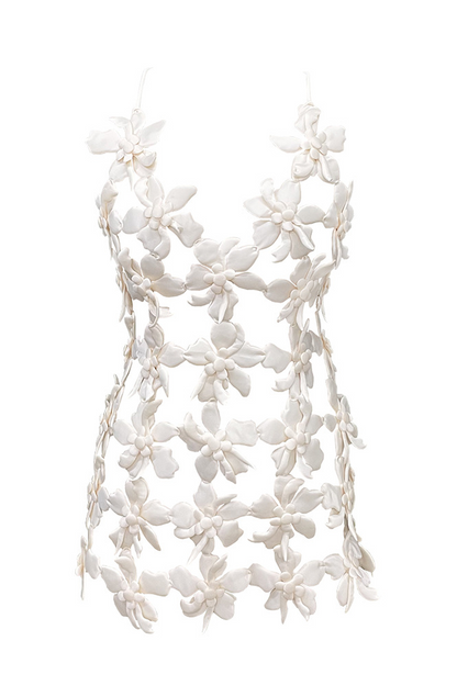 3D Appliqué Petal Mesh Dress