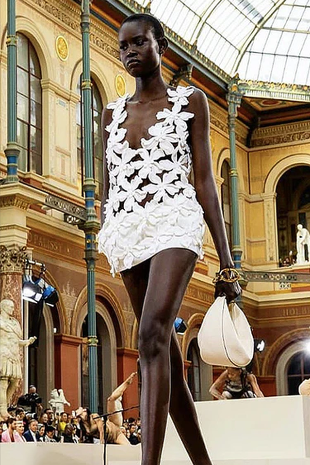 3D Appliqué Petal Mesh Dress