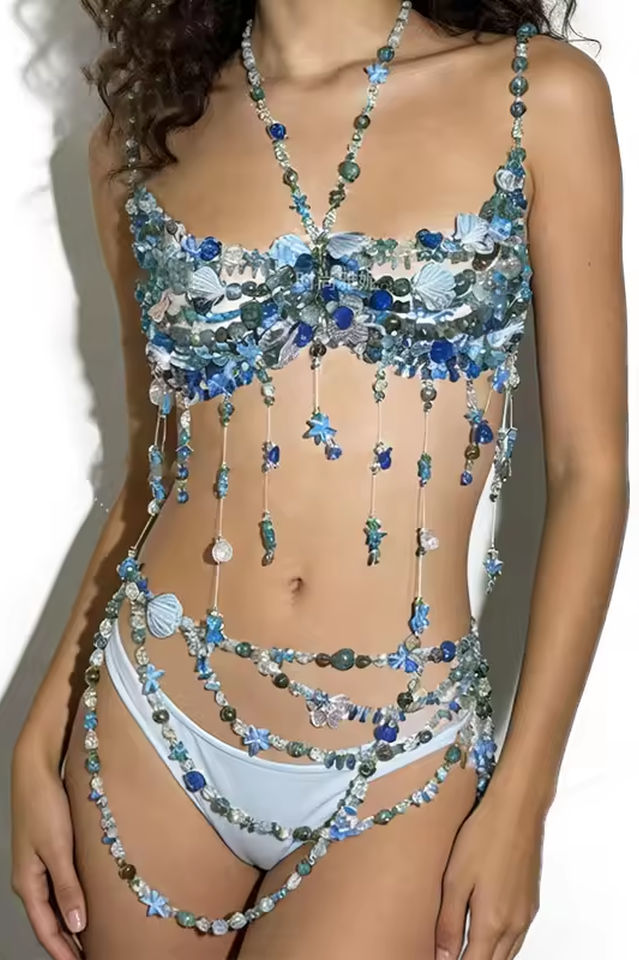 Handmade Crystal Beaded Bralette Set