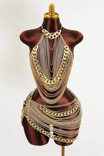 See-Through Chain Rhinestone 2-Piece Set