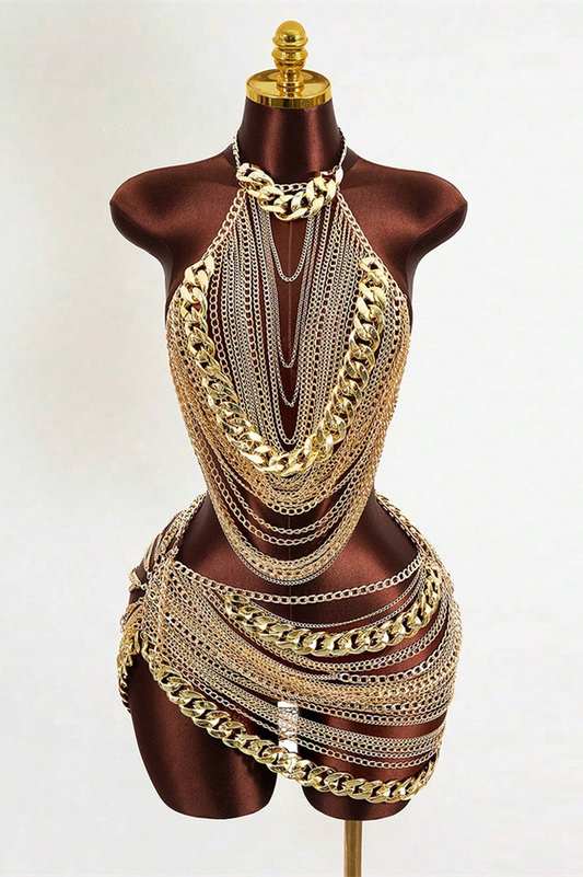 See-Through Chain Rhinestone 2-Piece Set