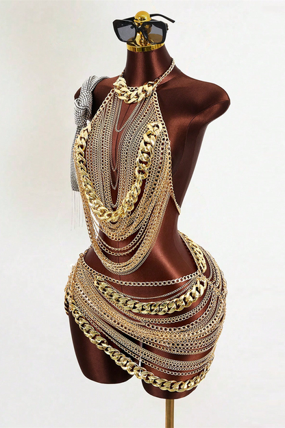 See-Through Chain Rhinestone 2-Piece Set