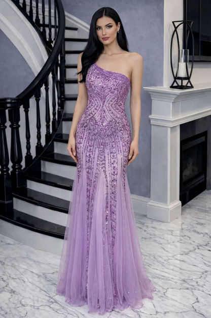 One Shoulder Split Thigh Sequin Dress