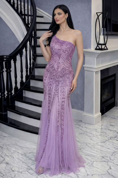 One Shoulder Split Thigh Sequin Dress