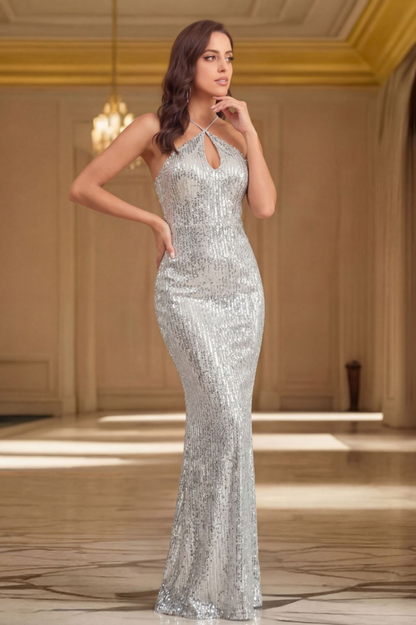 Embellished Cut-Out Halterneck Gown