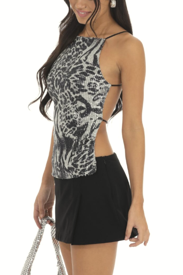 Sequin Open Back Top