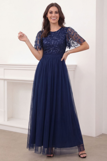 Sequinned Floor Length Evening Dress