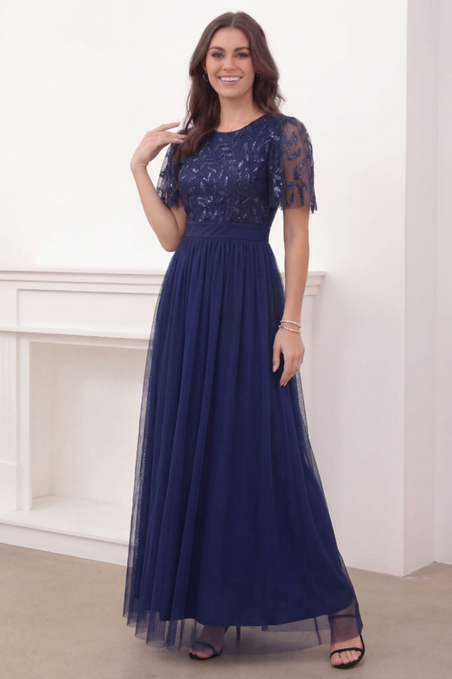 Sequinned Floor Length Evening Dress
