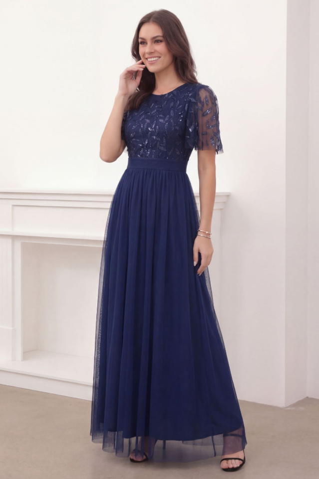 Sequinned Floor Length Evening Dress