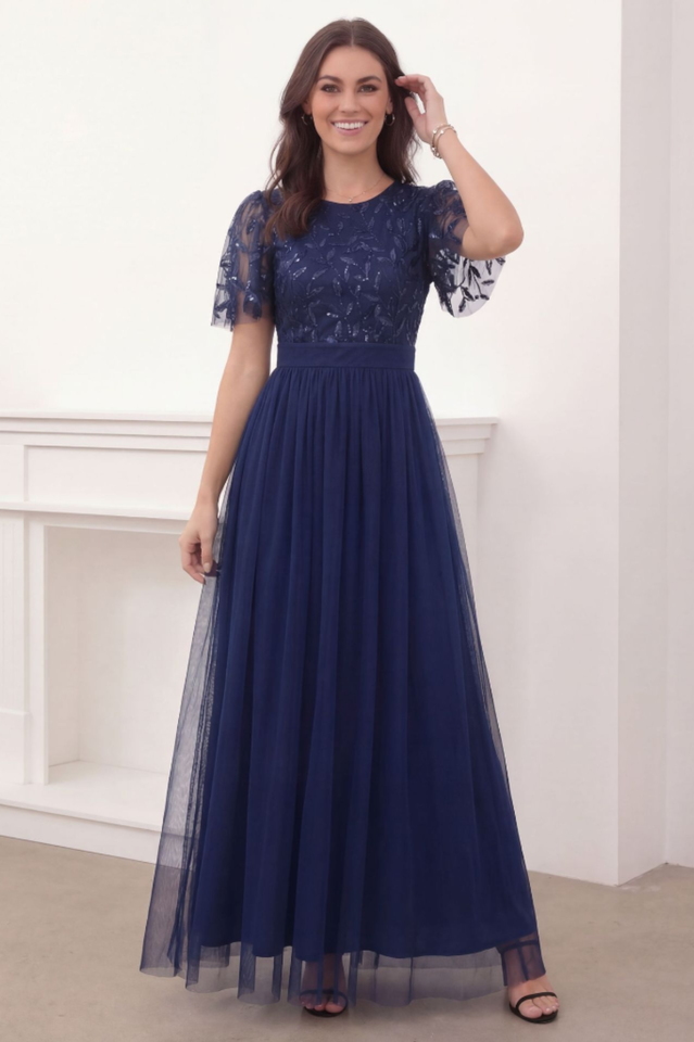 Sequinned Floor Length Evening Dress