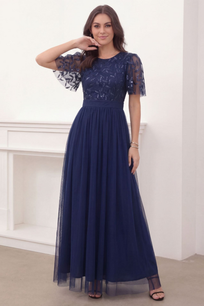 Sequinned Floor Length Evening Dress