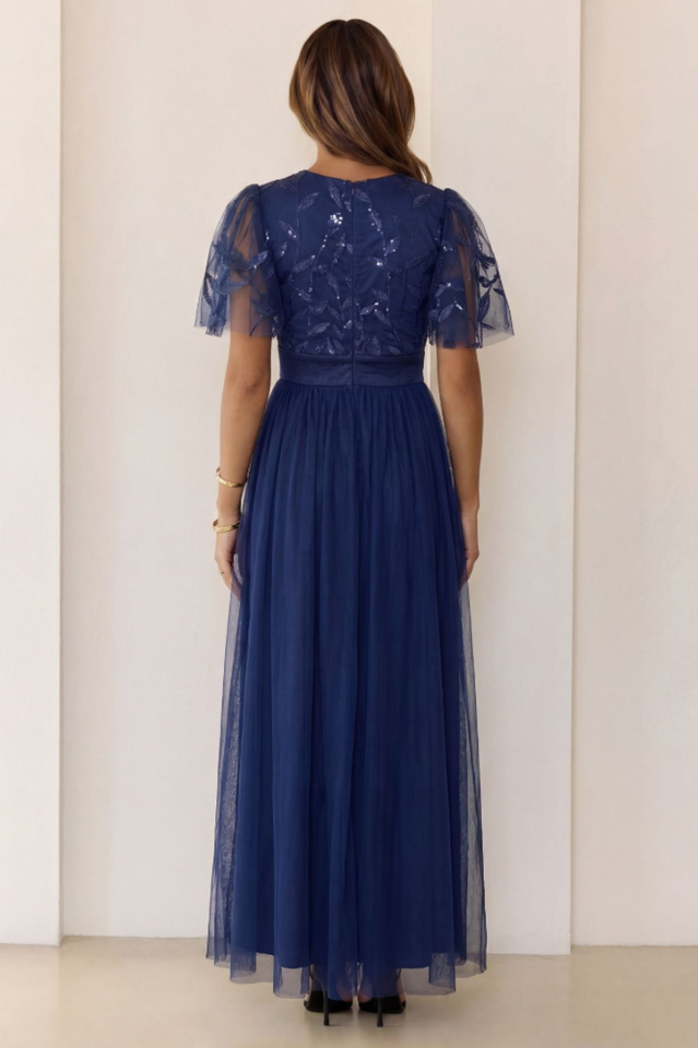 Sequinned Floor Length Evening Dress