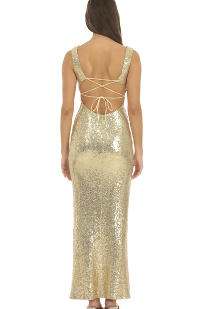 Sequin Square Neck Fitted Maxi Dress