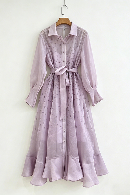 Sequin Floral Embroidery Chiffon Dress