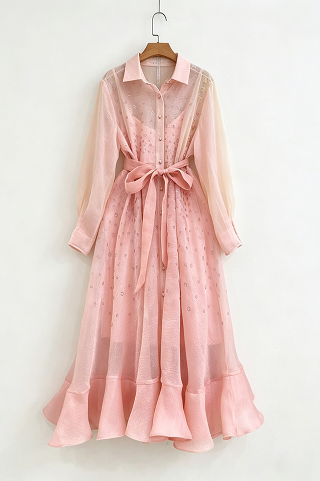 Sequin Floral Embroidery Chiffon Dress