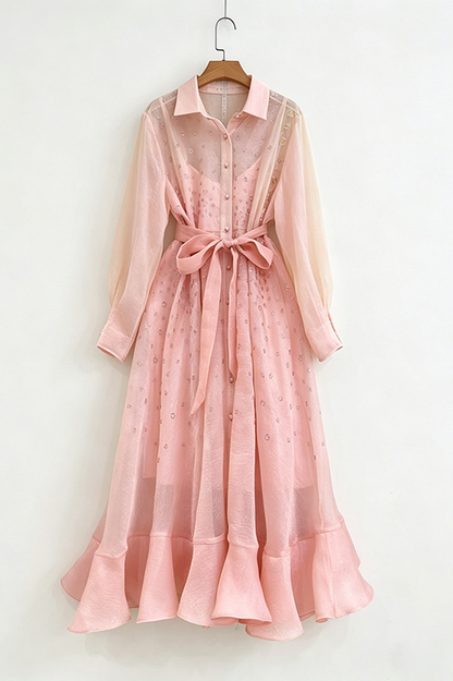 Sequin Floral Embroidery Chiffon Dress