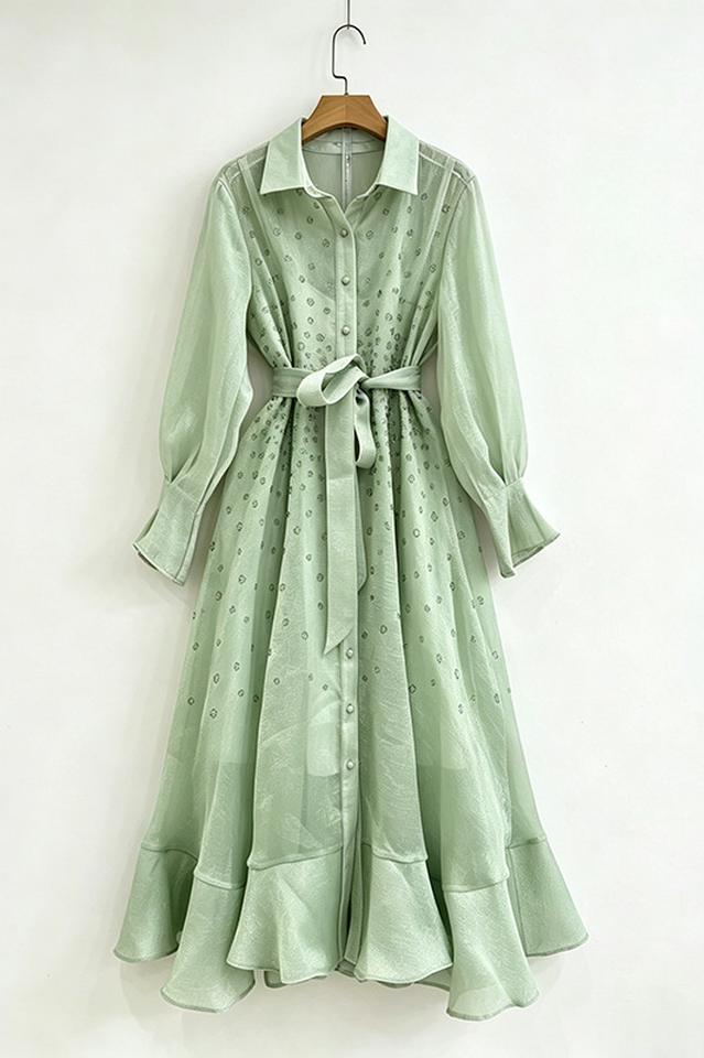 Sequin Floral Embroidery Chiffon Dress