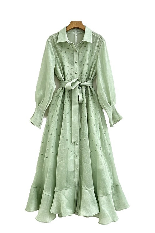 Sequin Floral Embroidery Chiffon Dress