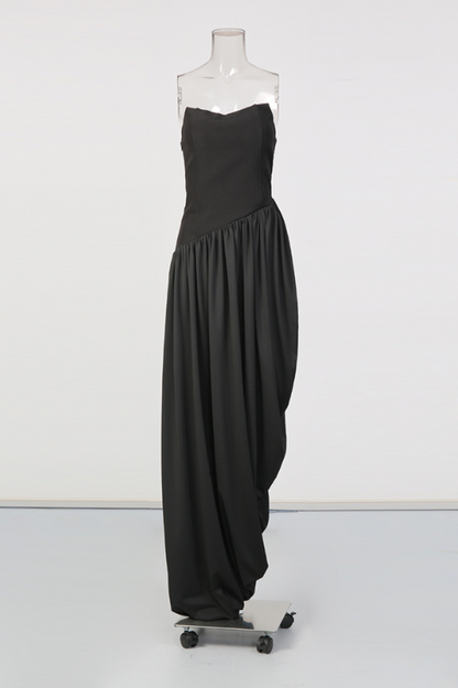 Wanda White Asymmetrical Ruched Midi Dress