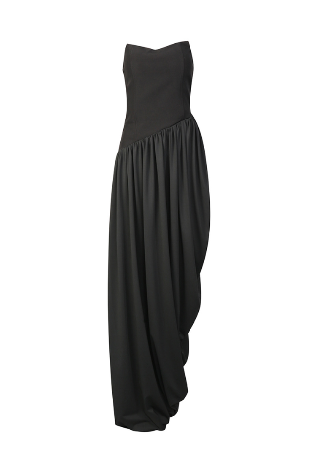 Wanda White Asymmetrical Ruched Midi Dress