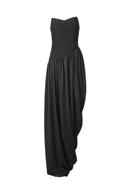 Wanda White Asymmetrical Ruched Midi Dress