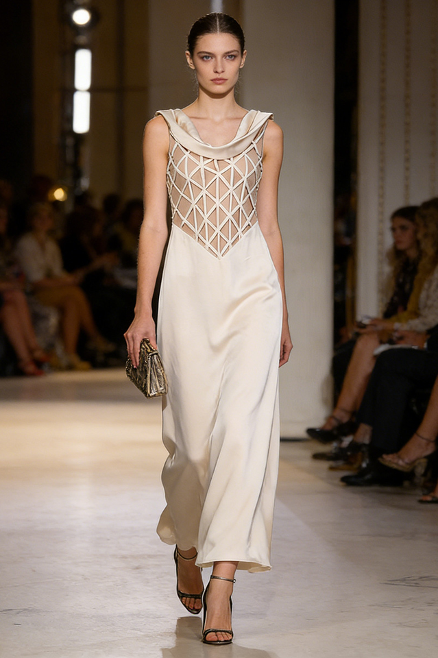 Apricot Cowl Neck Satin Maxi Dress