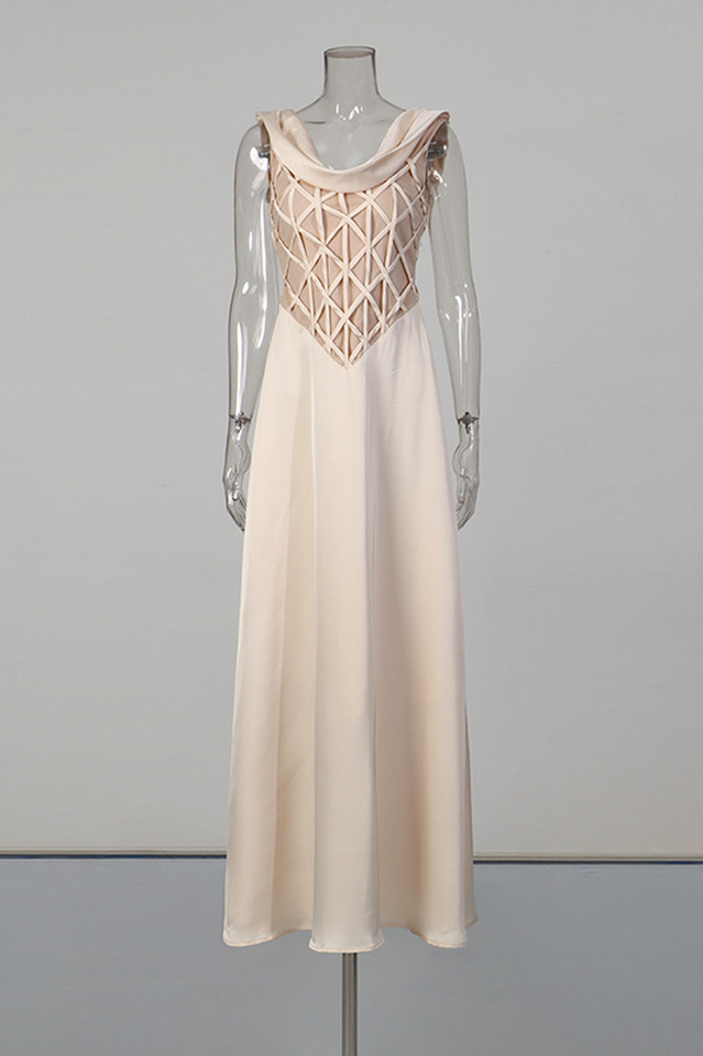 Apricot Cowl Neck Satin Maxi Dress