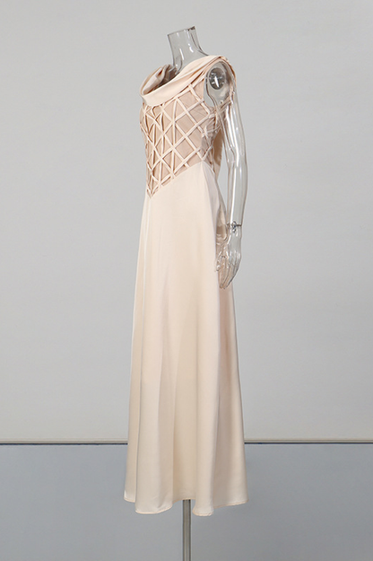 Apricot Cowl Neck Satin Maxi Dress