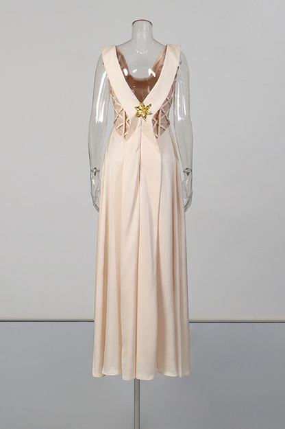Apricot Cowl Neck Satin Maxi Dress