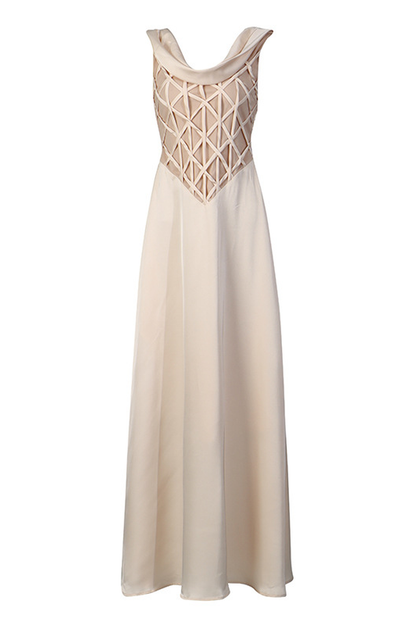 Apricot Cowl Neck Satin Maxi Dress
