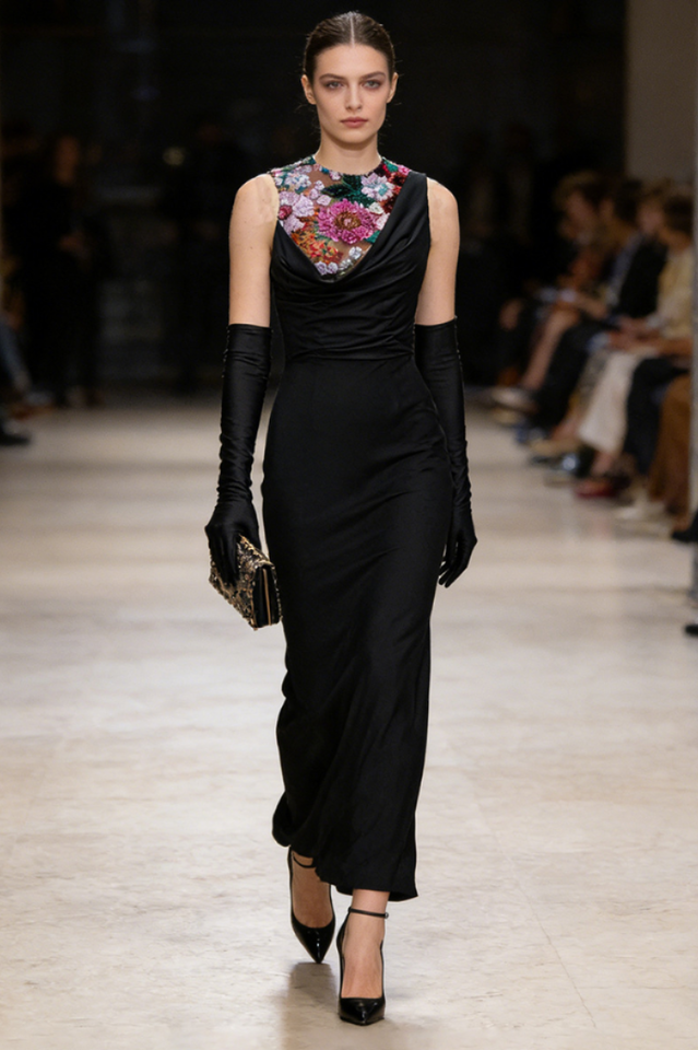 Sequin Detail Mxai Dress With Gloves