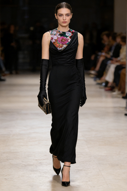 Sequin Detail Mxai Dress With Gloves