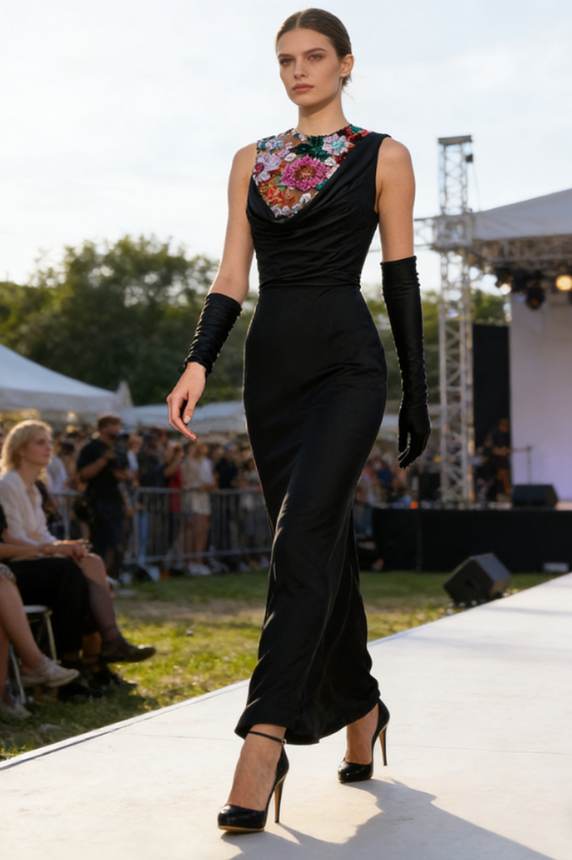 Sequin Detail Mxai Dress With Gloves