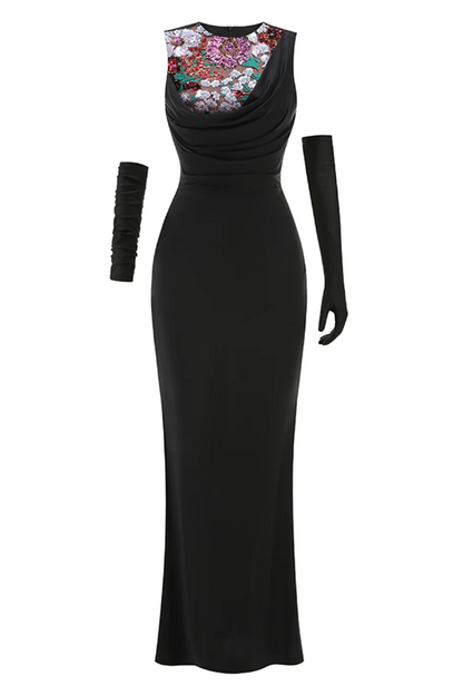 Sequin Detail Mxai Dress With Gloves