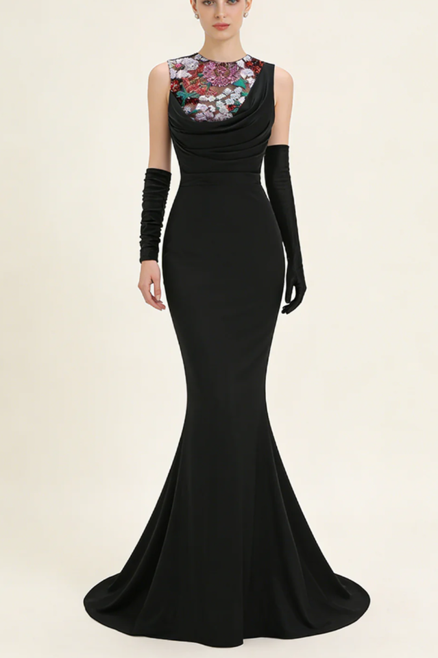 Sequin Detail Mxai Dress With Gloves