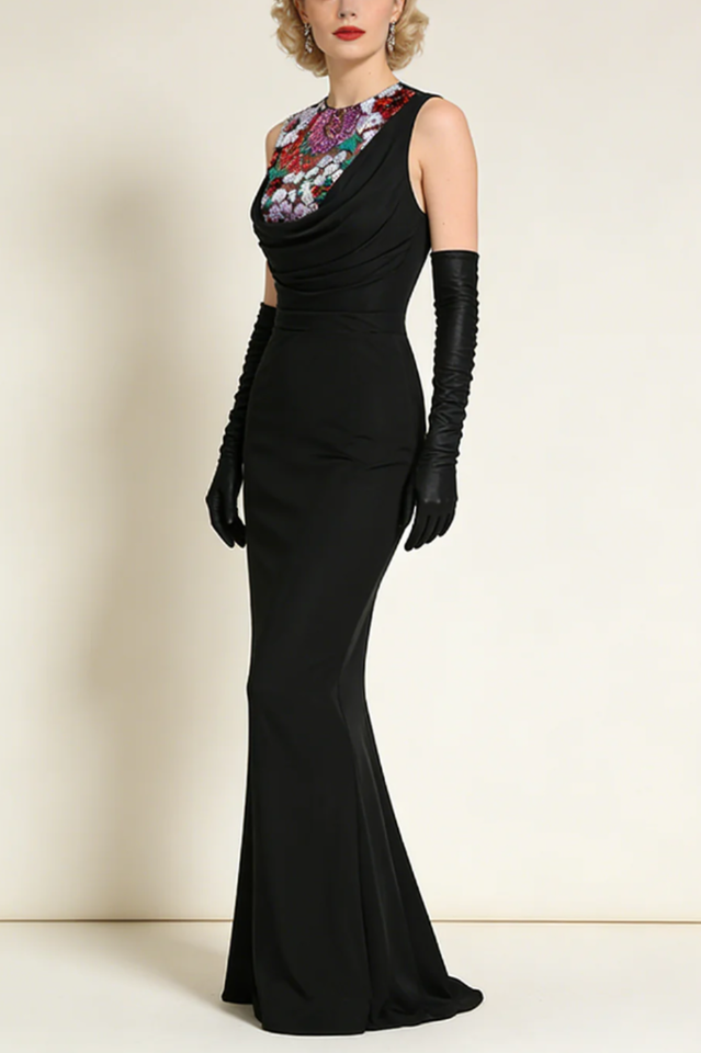 Sequin Detail Mxai Dress With Gloves