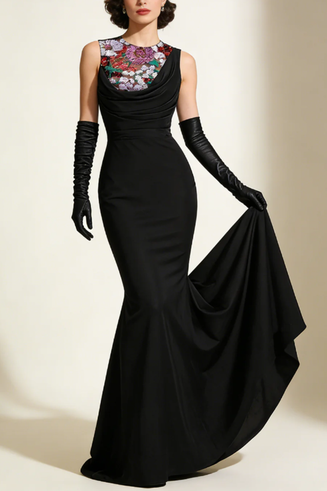 Sequin Detail Mxai Dress With Gloves