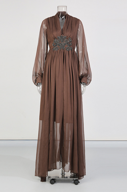 V-Neck Beaded Sheer Maxi Dress