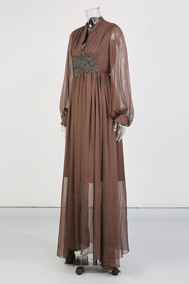 V-Neck Beaded Sheer Maxi Dress