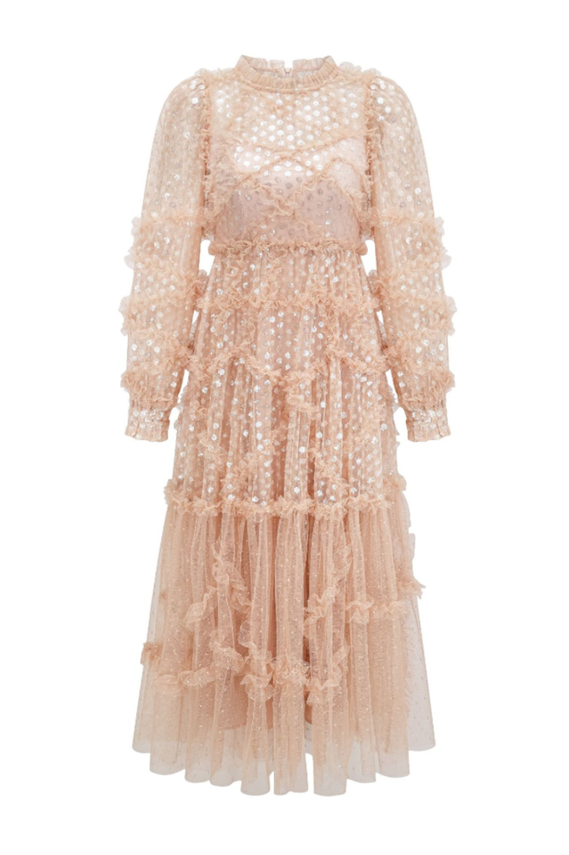 Polka Dot Sequin Embellishment Tulle Dress