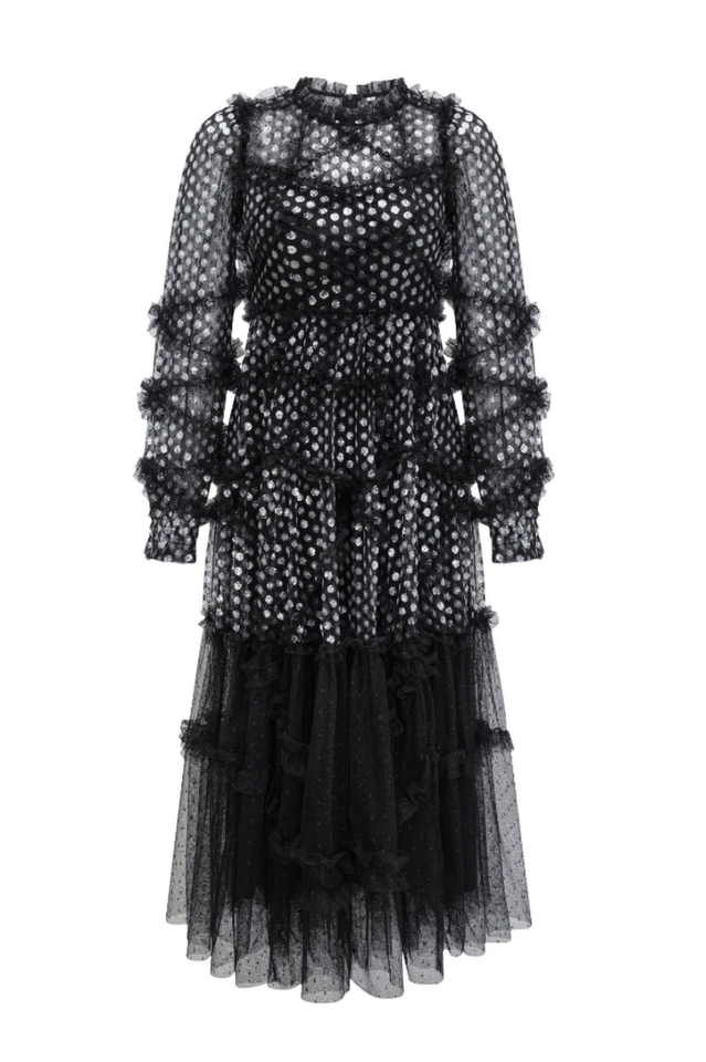 Polka Dot Sequin Embellishment Tulle Dress