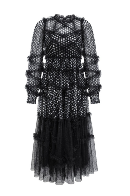 Polka Dot Sequin Embellishment Tulle Dress