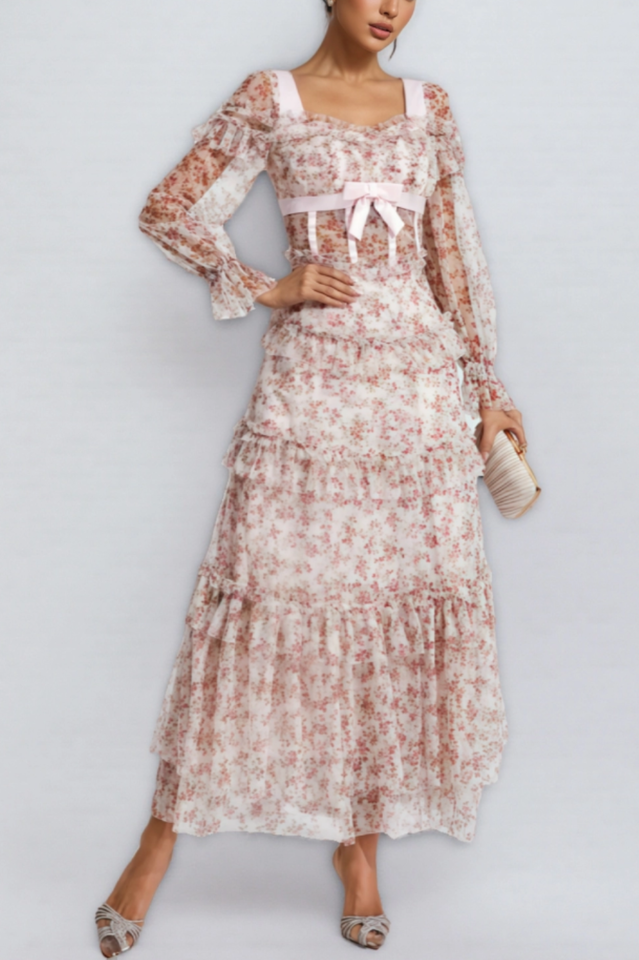 Zafirk Floral Long Sleeve Midi Dress